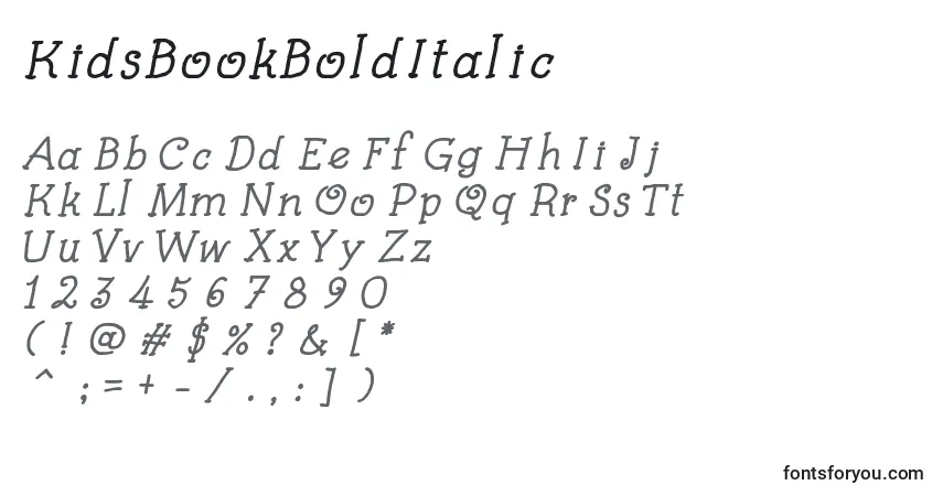 A fonte KidsBookBoldItalic – alfabeto, números, caracteres especiais