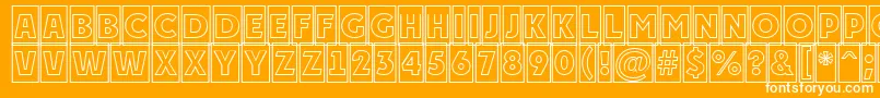 APlakattitulcmotl-Schriftart – Weiße Schriften auf orangefarbenem Hintergrund