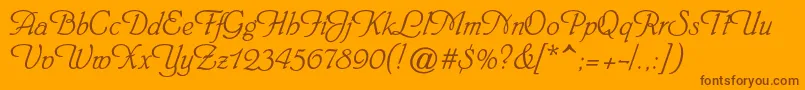Heinrichscriptc-Schriftart – Braune Schriften auf orangefarbenem Hintergrund