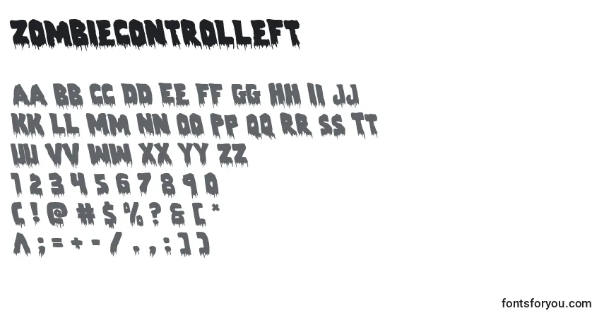 Zombiecontrolleft-fontti – aakkoset, numerot, erikoismerkit