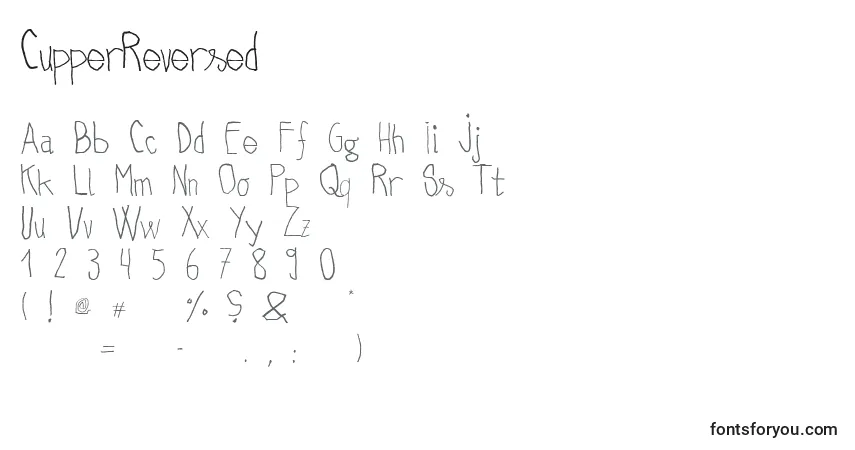 Czcionka CupperReversed – alfabet, cyfry, specjalne znaki