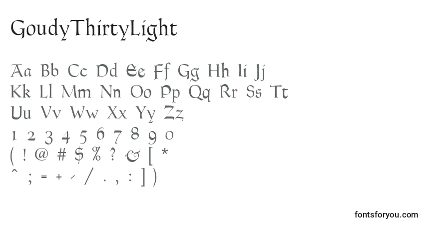 Schriftart GoudyThirtyLight – Alphabet, Zahlen, spezielle Symbole