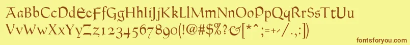フォントGoudyThirtyLight – 茶色の文字が黄色の背景にあります。