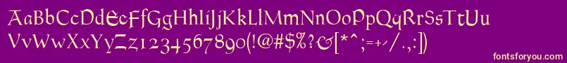 GoudyThirtyLight-Schriftart – Gelbe Schriften auf violettem Hintergrund