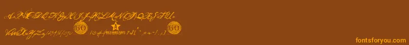Weitere Informationen zur OlhoDeBoi-Schriftart OlhoDeBoi-Schriftart – Orangefarbene Schriften auf braunem Hintergrund