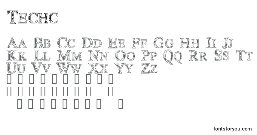 Czcionka Techc – alfabet, cyfry, specjalne znaki