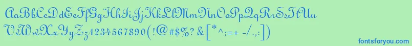 フォントMonasteryScriptSsi – 青い文字は緑の背景です。