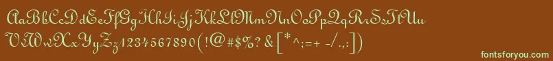 フォントMonasteryScriptSsi – 緑色の文字が茶色の背景にあります。