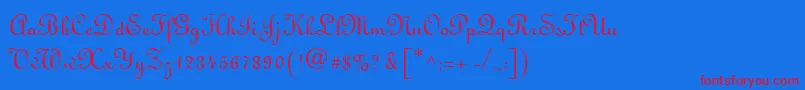 MonasteryScriptSsi Font – Red Fonts on Blue Background