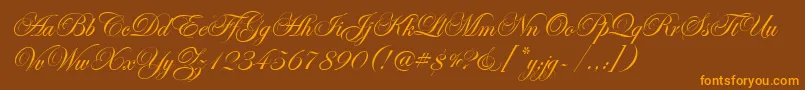 EdwardianScrItcTt-Schriftart – Orangefarbene Schriften auf braunem Hintergrund