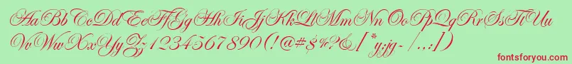 EdwardianScrItcTt-Schriftart – Rote Schriften auf grünem Hintergrund