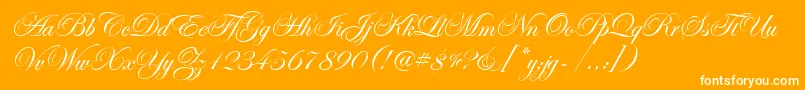 EdwardianScrItcTt-Schriftart – Weiße Schriften auf orangefarbenem Hintergrund