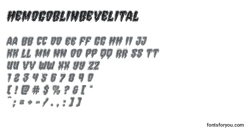 Czcionka Hemogoblinbevelital – alfabet, cyfry, specjalne znaki