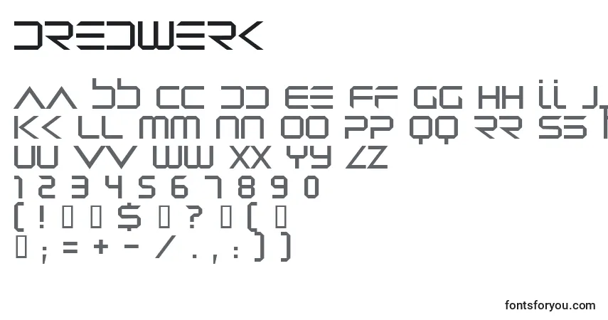 Schriftart Dredwerk – Alphabet, Zahlen, spezielle Symbole