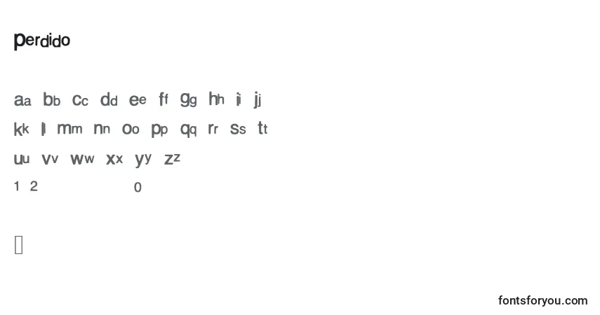 Czcionka Perdido – alfabet, cyfry, specjalne znaki