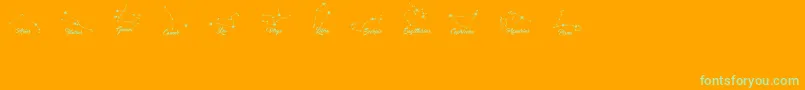 ConstellationsOstia-Schriftart – Grüne Schriften auf orangefarbenem Hintergrund