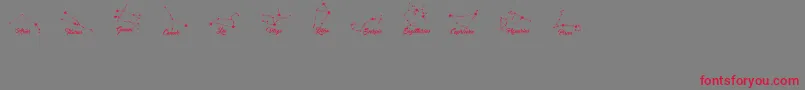 ConstellationsOstia-fontti – punaiset fontit harmaalla taustalla