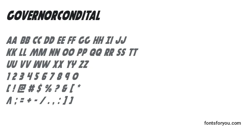 Czcionka Governorcondital – alfabet, cyfry, specjalne znaki