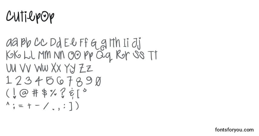 A fonte Cutiepop – alfabeto, números, caracteres especiais