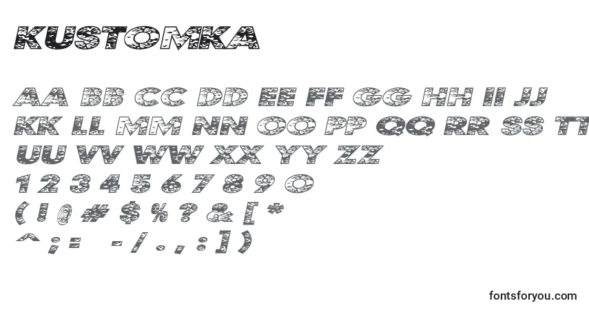A fonte Kustomka – alfabeto, números, caracteres especiais
