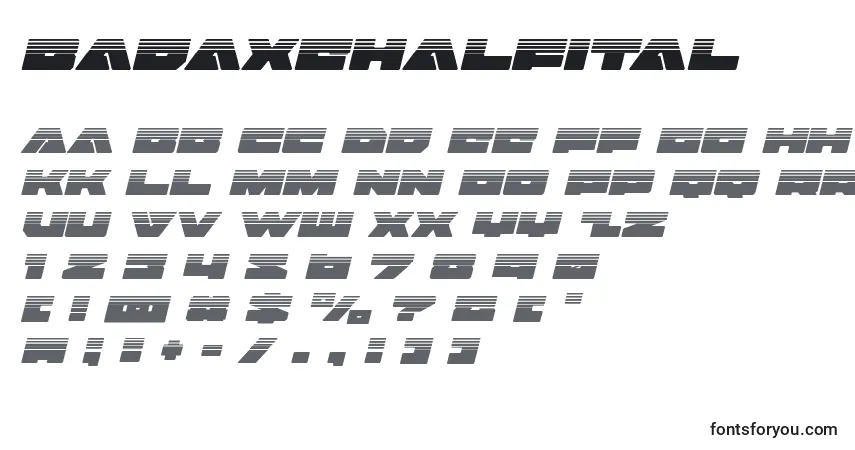 Шрифт Badaxehalfital – алфавит, цифры, специальные символы