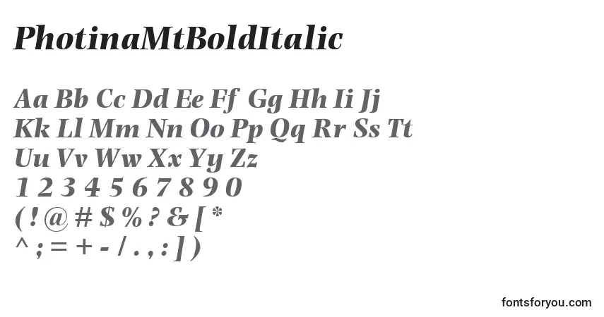 A fonte PhotinaMtBoldItalic – alfabeto, números, caracteres especiais