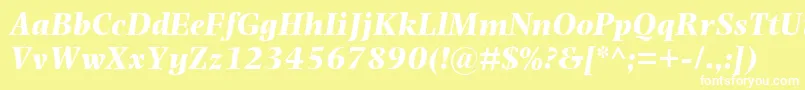 Fonte PhotinaMtBoldItalic – fontes brancas em um fundo amarelo