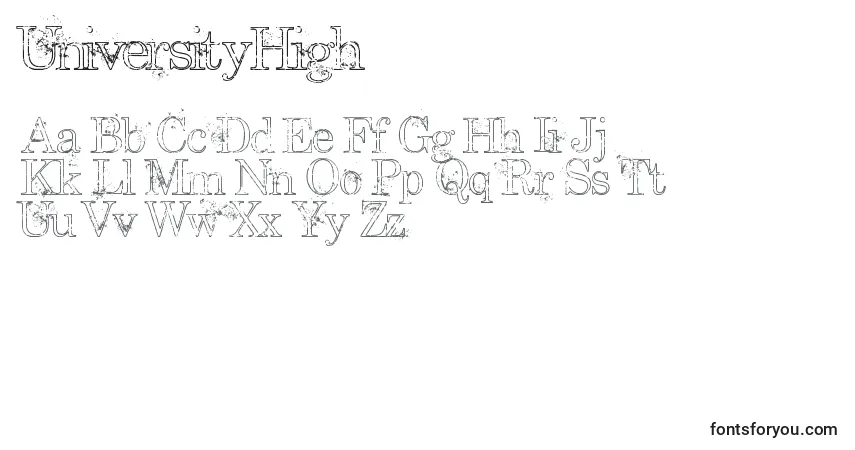 Schriftart UniversityHigh – Alphabet, Zahlen, spezielle Symbole