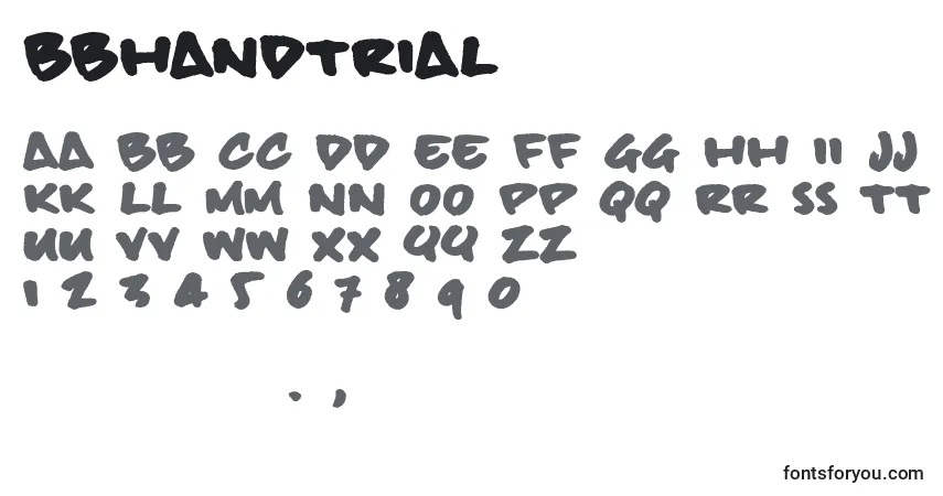 A fonte Bbhandtrial (112719) – alfabeto, números, caracteres especiais
