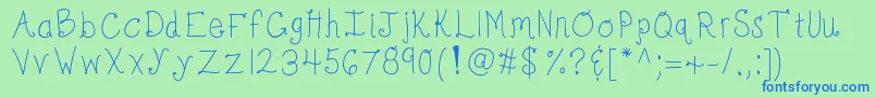 Kbbonjourmysweet-Schriftart – Blaue Schriften auf grünem Hintergrund