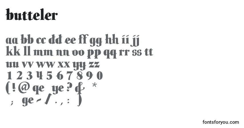 Schriftart Butteler – Alphabet, Zahlen, spezielle Symbole