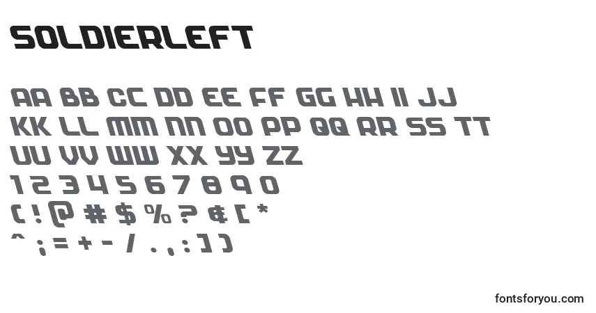 Czcionka Soldierleft – alfabet, cyfry, specjalne znaki