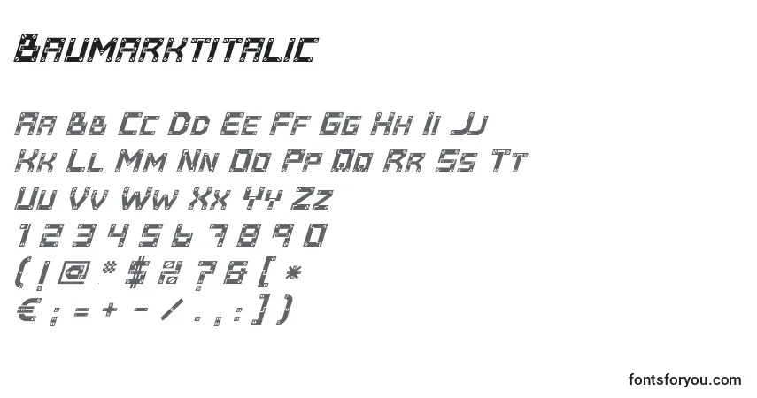 Schriftart Baumarktitalic – Alphabet, Zahlen, spezielle Symbole