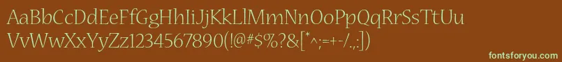 NuevastdLight-fontti – vihreät fontit ruskealla taustalla