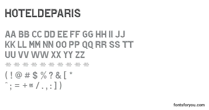 Czcionka HotelDeParis – alfabet, cyfry, specjalne znaki