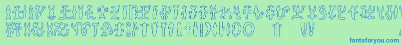 フォントRongorongob – 青い文字は緑の背景です。