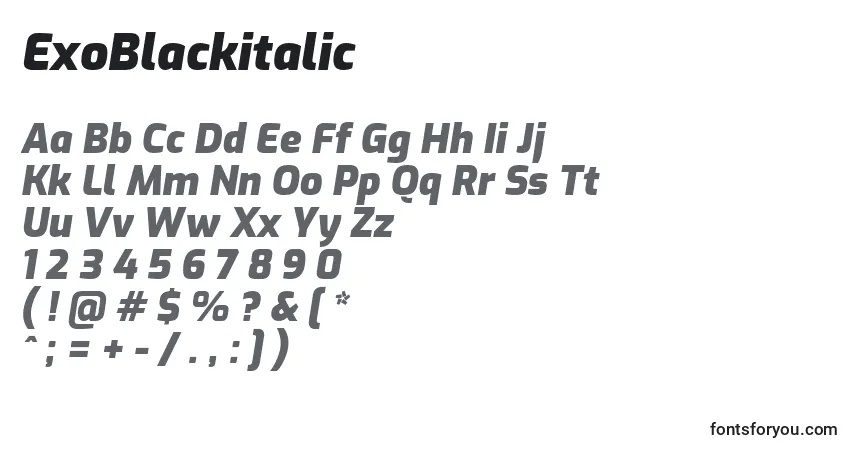 Czcionka ExoBlackitalic – alfabet, cyfry, specjalne znaki