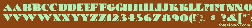 フォントBricABraque – 緑色の文字が茶色の背景にあります。