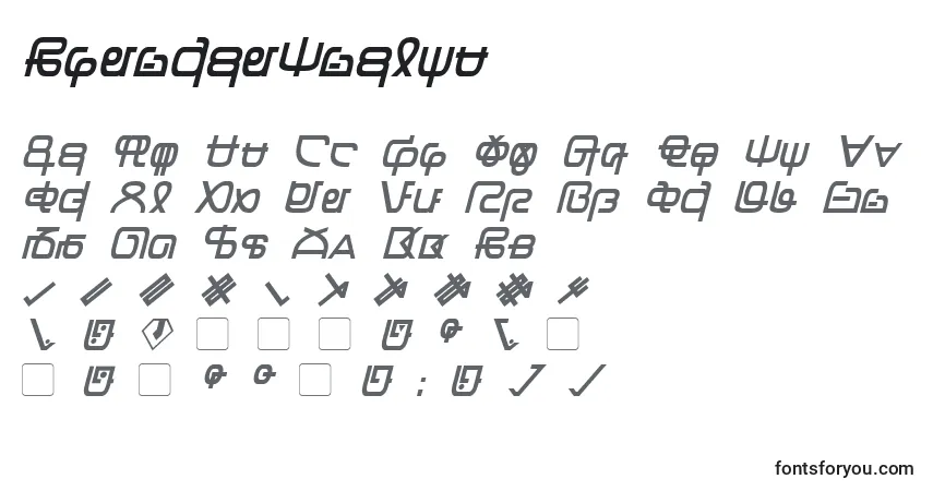 Schriftart ZentranItalic – Alphabet, Zahlen, spezielle Symbole