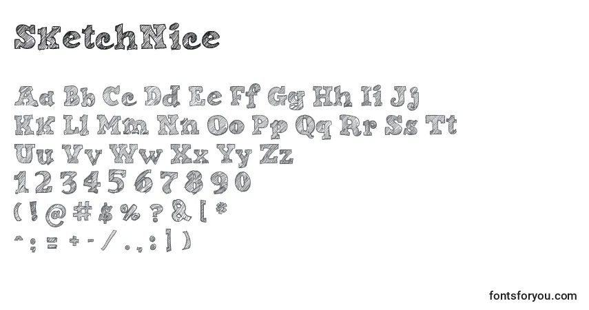 A fonte SketchNice (112761) – alfabeto, números, caracteres especiais