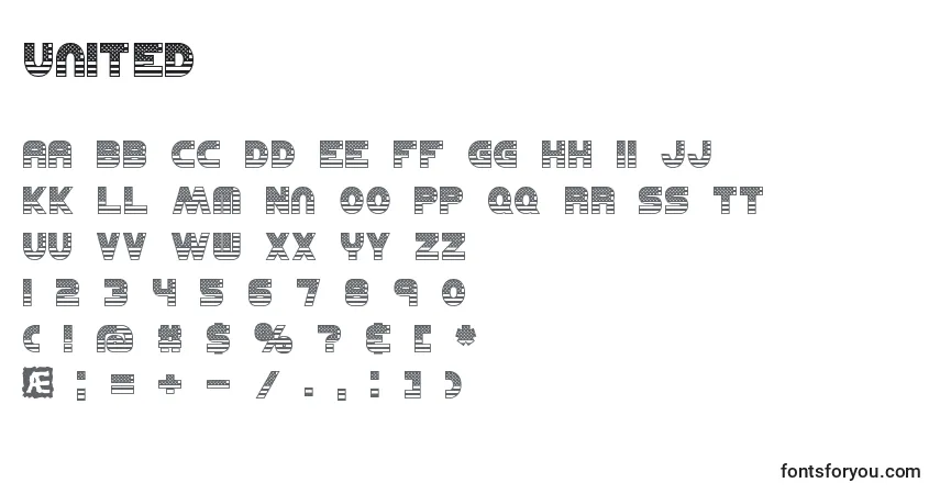 A fonte United – alfabeto, números, caracteres especiais