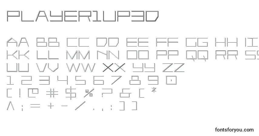 Шрифт Player1up3D – алфавит, цифры, специальные символы