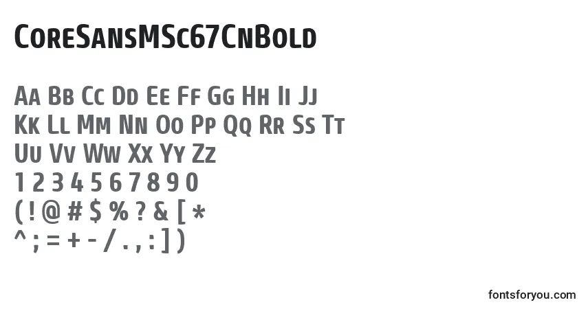 Czcionka CoreSansMSc67CnBold – alfabet, cyfry, specjalne znaki