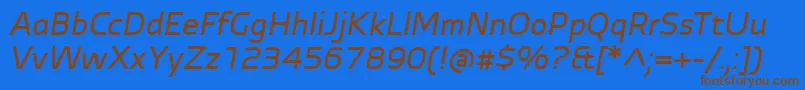 フォントAutobahnProMediumItalic – 茶色の文字が青い背景にあります。