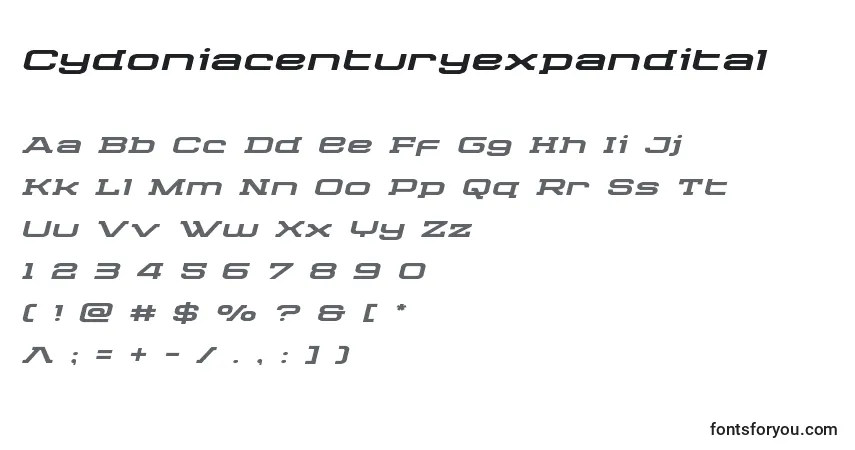 Шрифт Cydoniacenturyexpandital – алфавит, цифры, специальные символы
