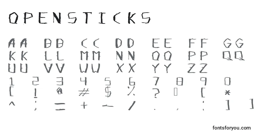 A fonte Opensticks – alfabeto, números, caracteres especiais