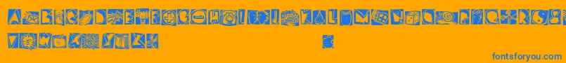 LinotypescrapBonus-Schriftart – Blaue Schriften auf orangefarbenem Hintergrund