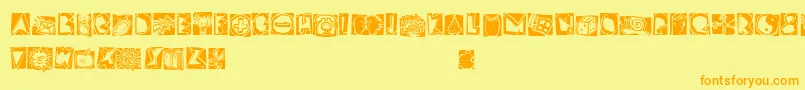 LinotypescrapBonus-Schriftart – Orangefarbene Schriften auf gelbem Hintergrund