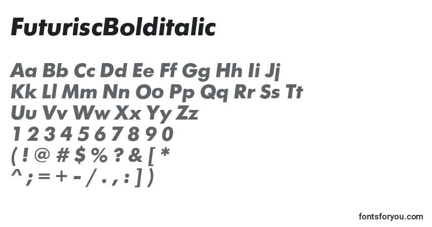 Шрифт FuturiscBolditalic – алфавит, цифры, специальные символы
