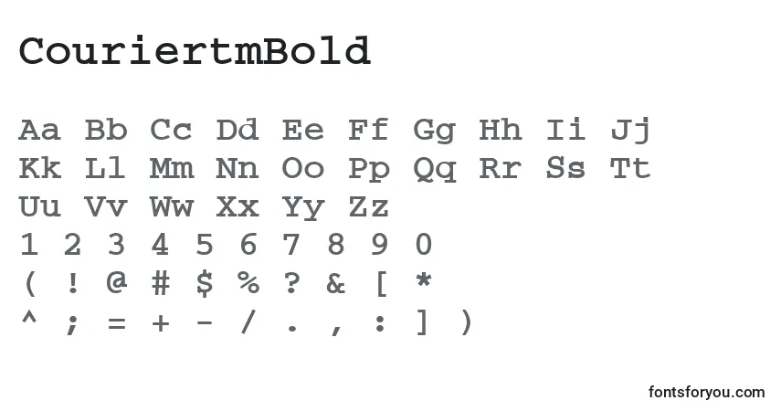 A fonte CouriertmBold – alfabeto, números, caracteres especiais